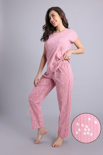 Buy Zivame Knit Cotton Mid Length Nightdress - Flamingo Pink